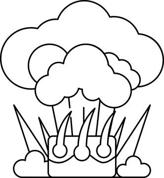 A white and black drawing of a cloud with a tree in the middle Stock Illustration