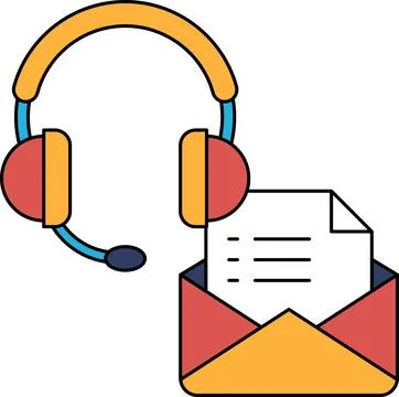 A white and black drawing of a headset and a piece of paper with a list on it Stock Illustration