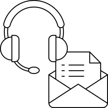 A white and black drawing of a headset and a piece of paper with a list on it Stock Illustration