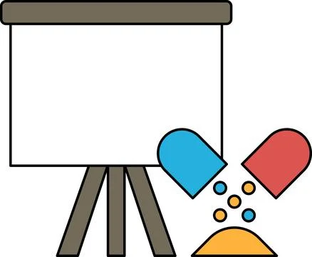 A white and black drawing of a projector screen with a pill on the right side Stock Illustration