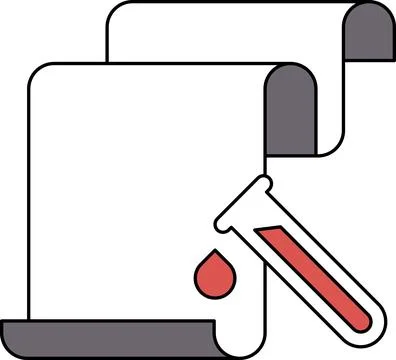 A white and black drawing of a scroll with a brush and a tube of paint on it Stock Illustration
