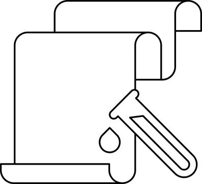 A white and black drawing of a scroll with a brush and a tube of paint on it Stock Illustration