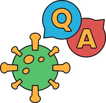 A white and black drawing of a virus with a question mark and an A above it Stock Illustration