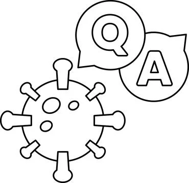 A white and black drawing of a virus with a question mark and an A above it Stock Illustration