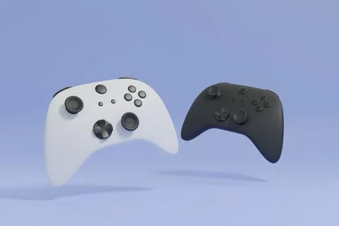 White and black game controller joystick 3D render illustration Stock Illustration