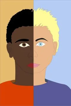 White and black guy. Stop racism. Illustration of guys. Vector Stock Illustration