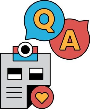 A white and black image of a clipboard with a question mark and a heart Stock Illustration