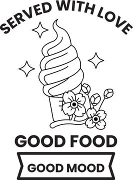 A white and black image of a flower with a scoop of ice cream on top 스톡 일러스트
