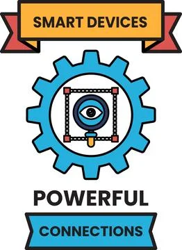 A white and black image of a gear with a camera on it Stock Illustration