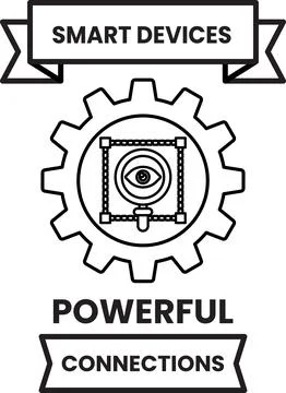 A white and black image of a gear with a camera on it Stock Illustration