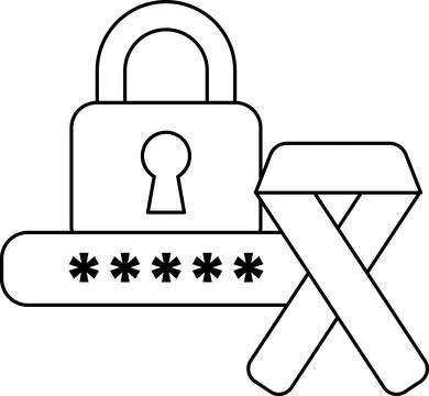 A white and black image of a lock with a keyhole and a password Illustration