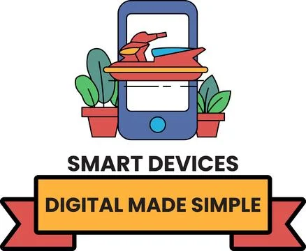 A white and black image of a smart device with a ribbon around it Stock Illustration