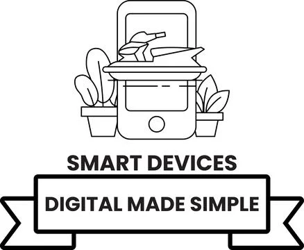 A white and black image of a smart device with a ribbon around it Stock Illustration