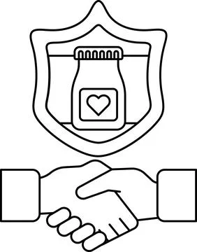 A white and black image of two hands shaking with a heart Stock Illustration