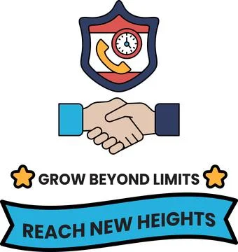 A white and black image of two hands shaking with the words Grow Beyond Limit Stock Illustration