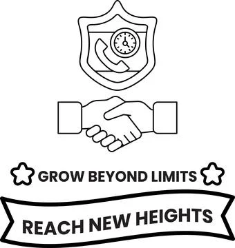 A white and black image of two hands shaking with the words Grow Beyond Limit Stock Illustration