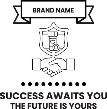 A white and black image of two hands shaking with a banner that says "Succe.. Stock Illustration