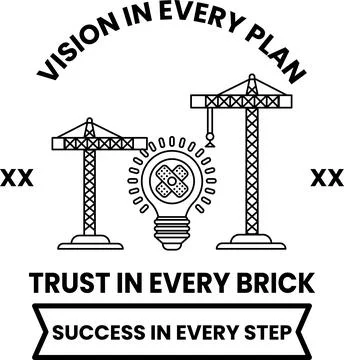 A white and black logo with a construction crane and a light bulb Stock Illustration