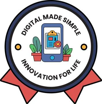 A white and black logo for digital made simple innovation for life Stock Illustration