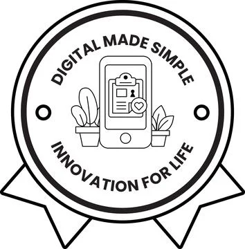 A white and black logo for digital made simple innovation for life Stock Illustration