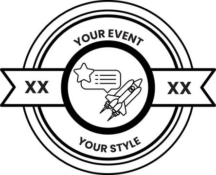 A white and black logo with a rocket and stars Stock Illustration
