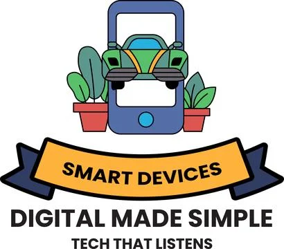 A white and black logo for smart devices that are digital made simple Stock Illustration