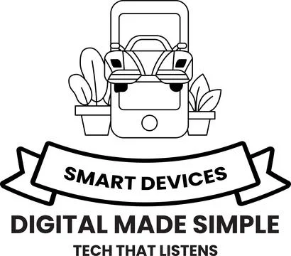 A white and black logo for smart devices that are digital made simple Stock Illustration