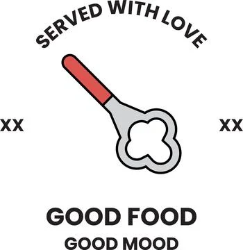 A white and black logo with a spoon and a fork Illustrazione stock
