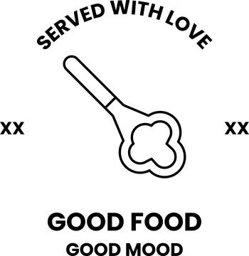 A white and black logo with a spoon and a fork Illustrazione stock