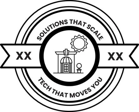 A white and black logo with a sun and a building Ilustración de archivo