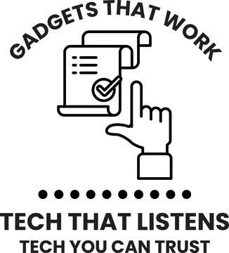 A white and black logo for a tech company that is about gadgets that work Illustrazione stock