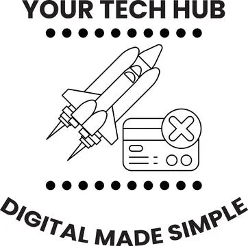 A white and black logo for a tech hub that is digital made simple Stock Illustration