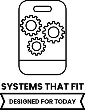 A white and black logo with three gears on it Stock Illustration