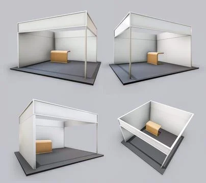 White and Blank Booth.,3d render isolated on white background. High Resolutio Foto stock