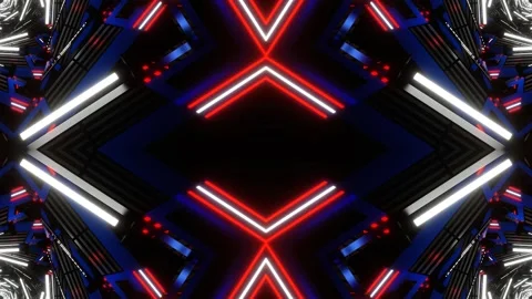White and Blue and Red Sci-Fi Neon Glow Square Spiral Kaleidoscope Background Stock Footage 340908736