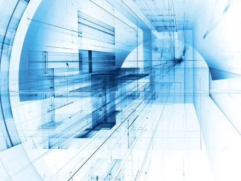 White and blue background- abstract digitally generated 3d illus Stock Illustration