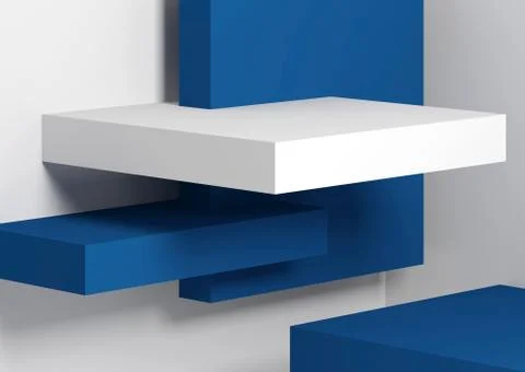 White and blue boxes installation. 3d render illustration Stock Illustration