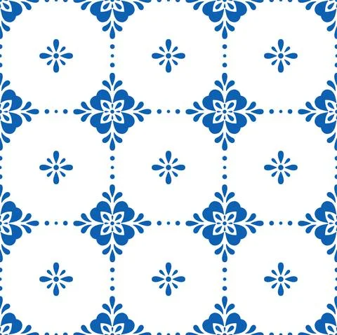 White and blue ceramic tile seamless pattern Stock Illustration