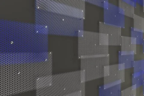 White and blue circular grates on dark grey background Ilustración de archivo
