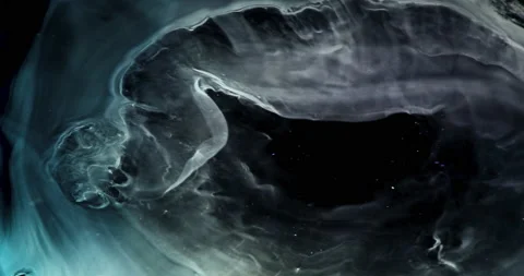 White and Blue clouds nebula against black backdrop / liquid ink reaction in 4K Видео 135621495