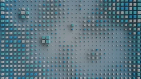 White and blue cubes on a wall seamless loop 3D render animation Stock Footage 133789717