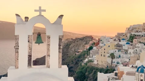 White and blue domed churches in village Oia in greek island Santorini, Greece Stock Footage 148959041
