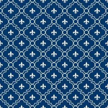 White and blue fleur-de-lis pattern textured fabric background Stock Illustration