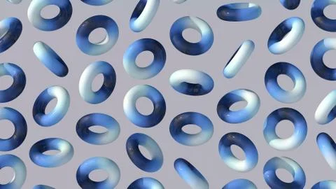White and blue glossy ring rotating. Abstract illustration, 3d render. Stock Illustration