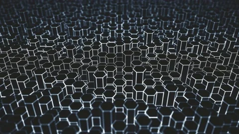 White and blue hexagonal prisms hi-tech pattern, looping 3D animation Stock Footage 143777548