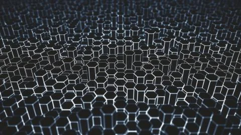 White and blue hexagonal prisms hi-tech pattern, 3D rendering Stock Illustration