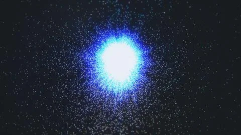White and blue light bursts from center, scattering glowing particles Stock Illustration