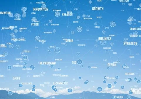 White and blue network against mountain tops Stock Illustration