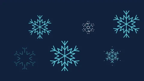 White and blue snowflakes appear in a dark blue sky Stock Footage 165513149