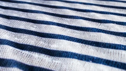 White and blue striped pattern texture background. Linen cotton macro shot, d Stock Footage 147223992